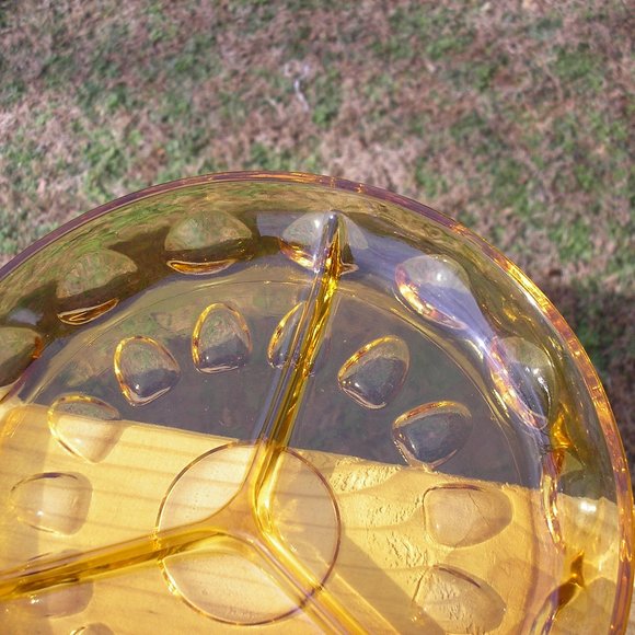 Vintage 8" Divided Amber Relish/ Candy Dish - Picture 5 of 6
